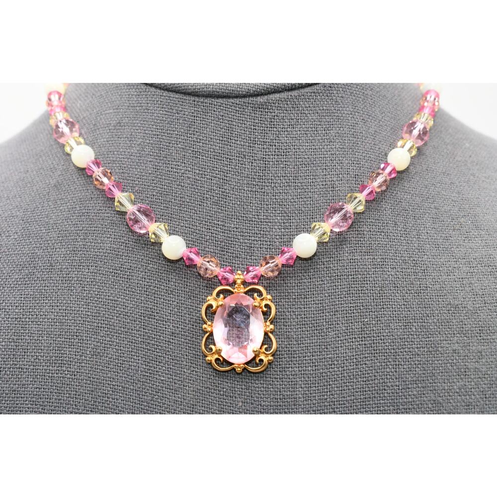 Swarovski Swan Pink Crystal Beaded Necklace Pendant 17 Inch